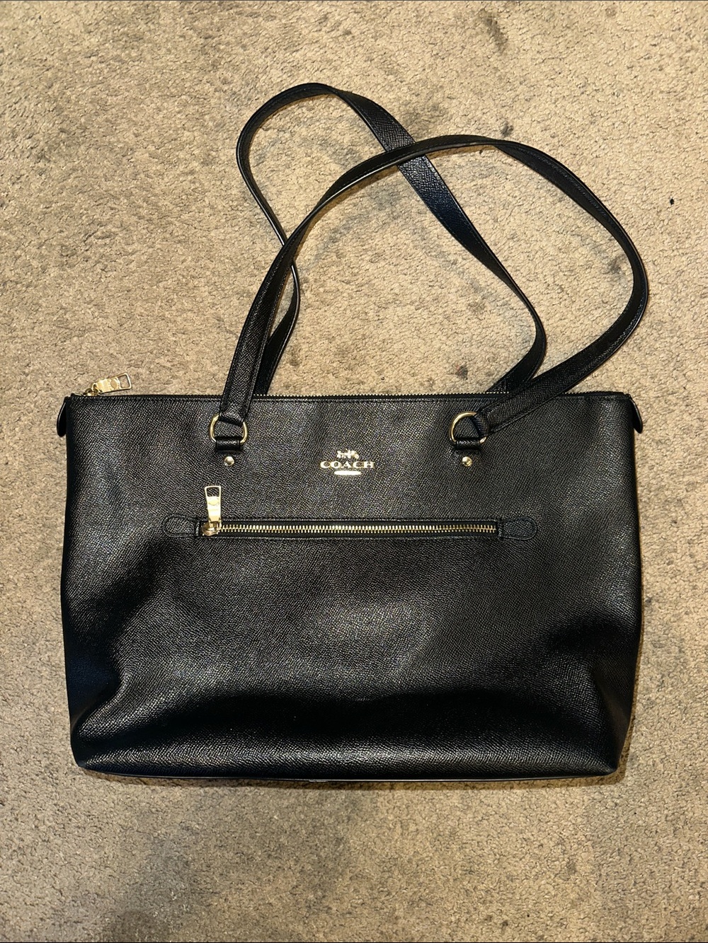 Coach Black Leather Zip-Front Tote with Gold Hardware